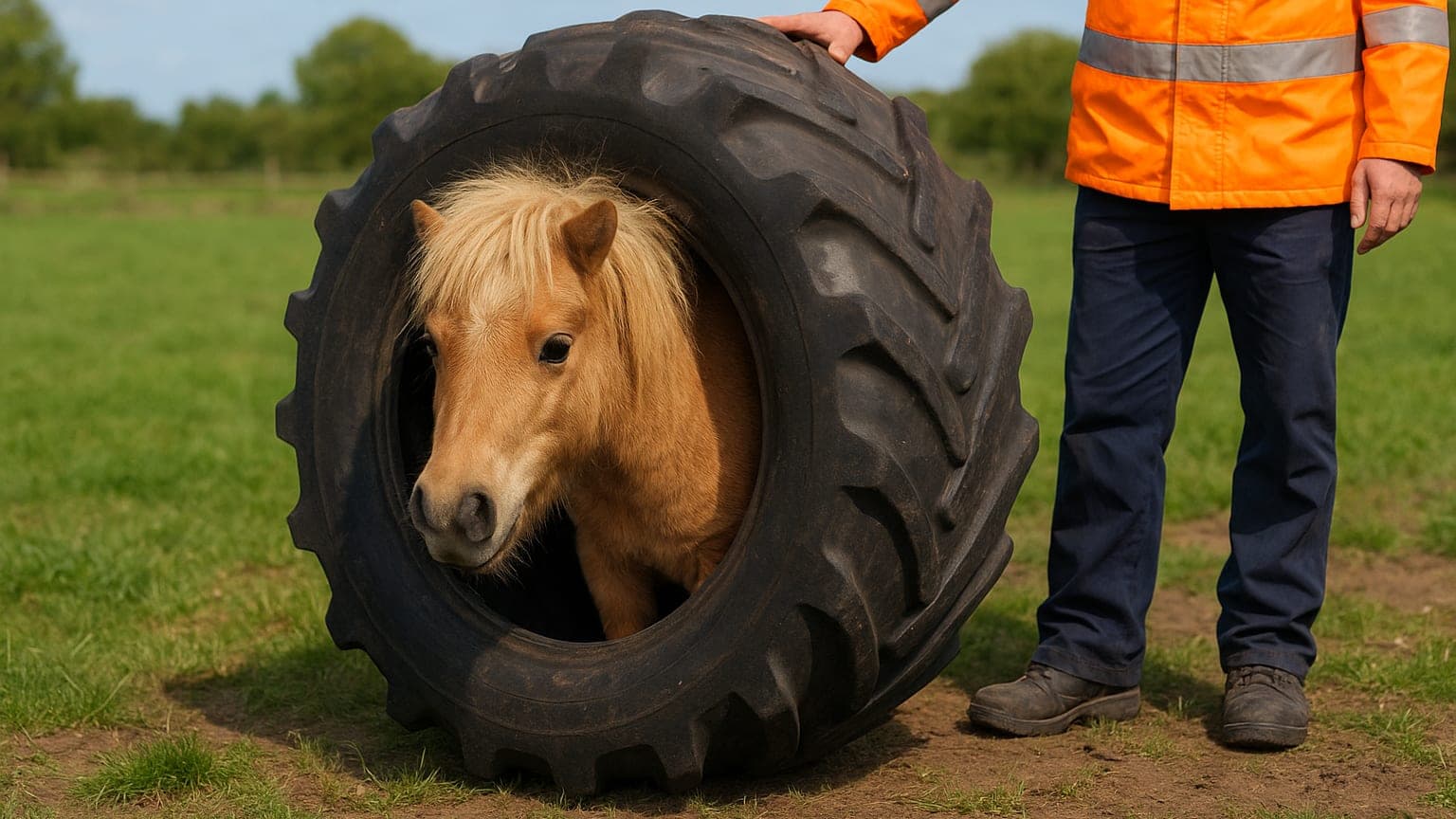Pony Rescued After Becoming Trapped Inside Tractor Tire