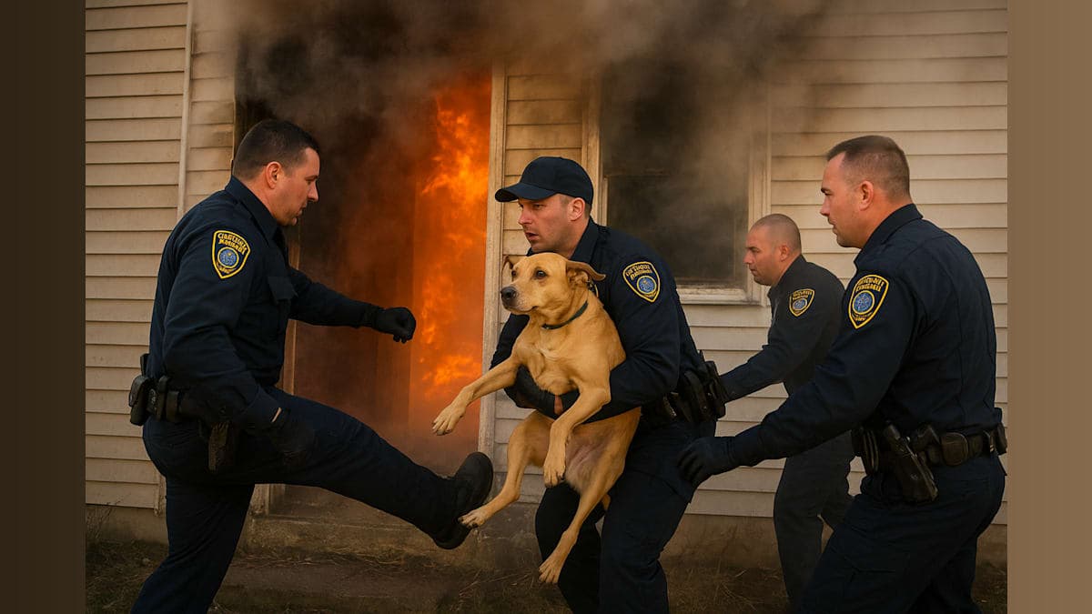 Officers Race Flames to Save Trapped Dog