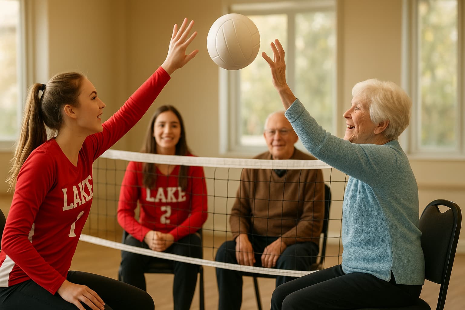 Intergenerational Bonds Flourish as High School Athletes and Senior Residents Unite Through Chair Volleyball