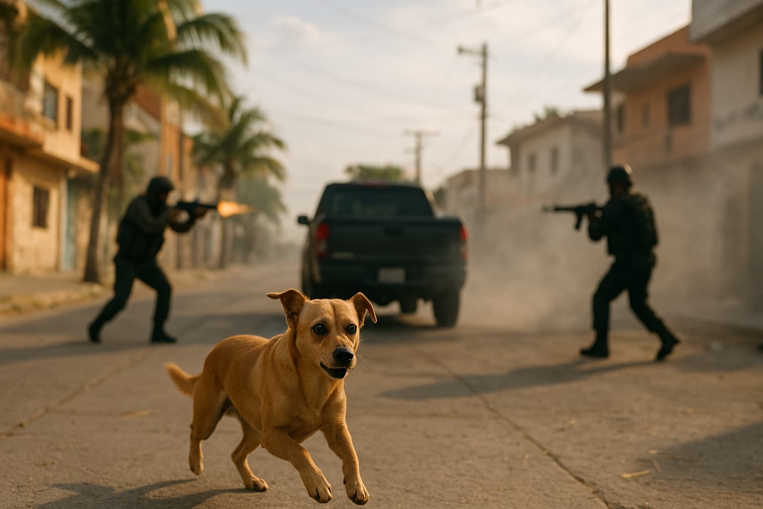 Innocent Dog Flees for Safety Amid Violent Cartel Confrontation in Puerto Vallarta