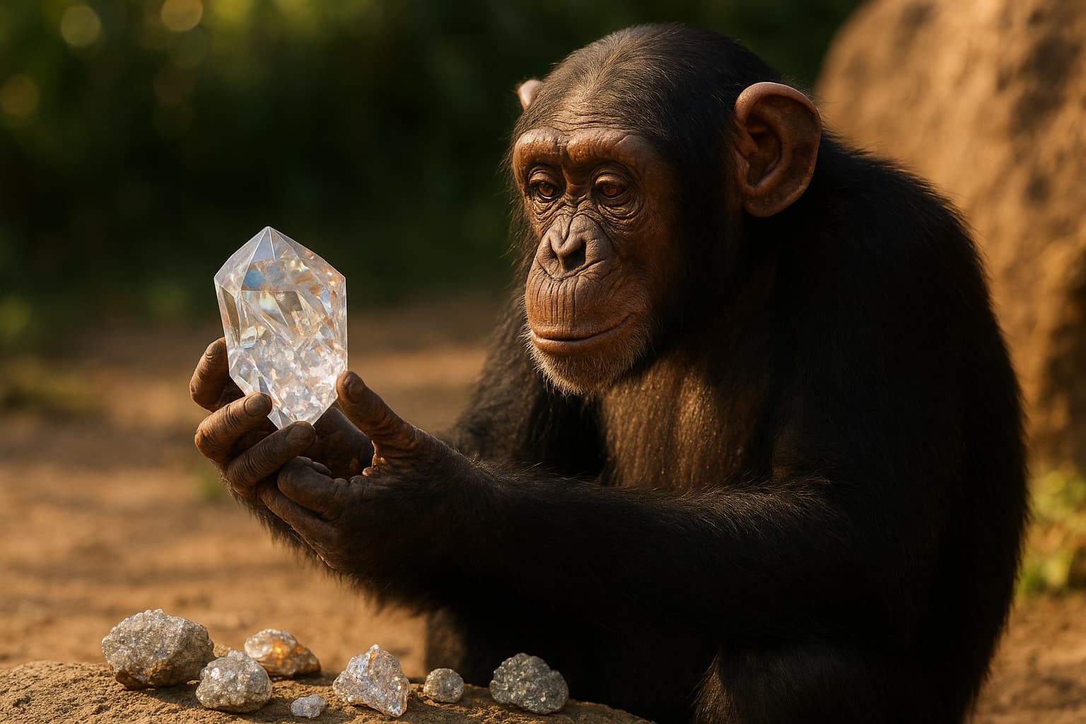 Chimpanzees Show Surprising Attraction to Shiny Crystals