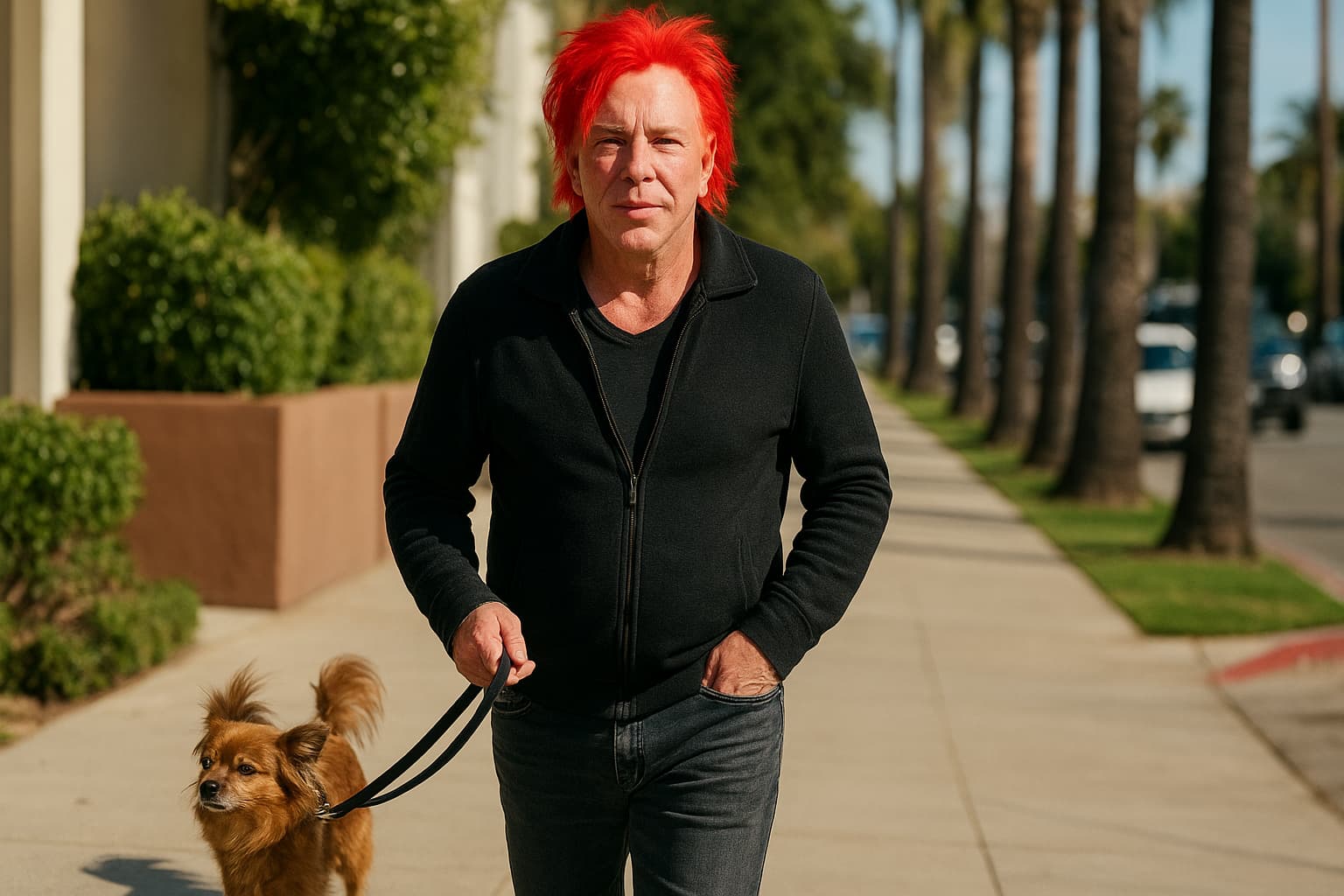Actor Mickey Rourke Debuts Bold Red Hair After Eviction