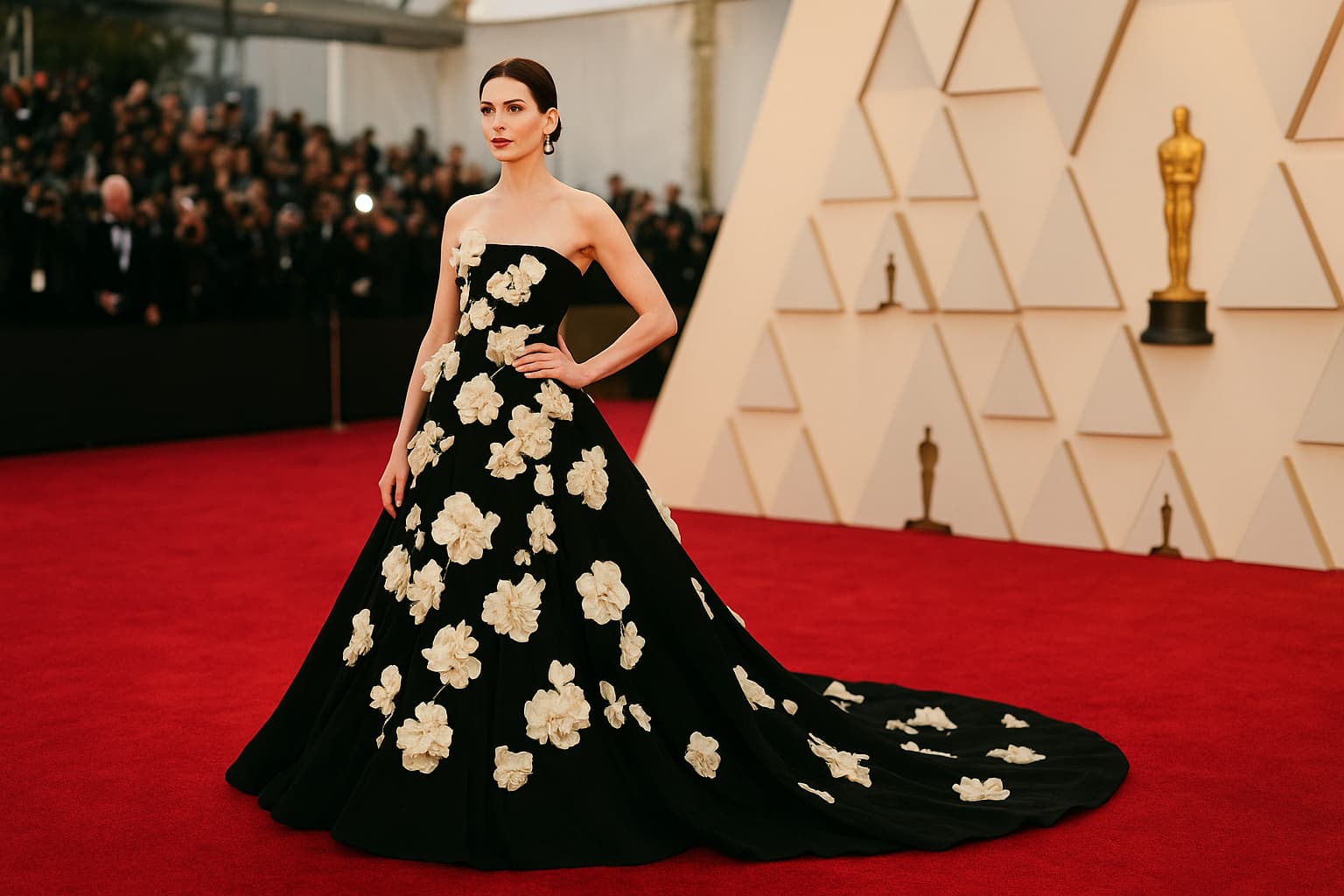 Hathaway Commands Oscars Red Carpet in Stunning Valentino