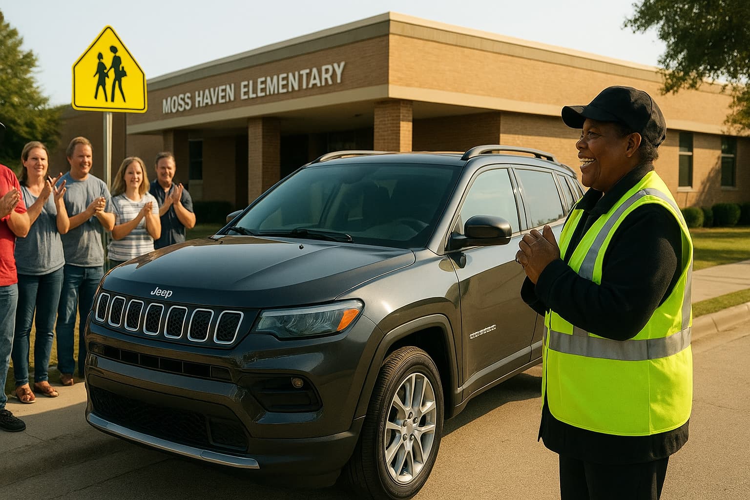 Moss Haven Dads Surprise Crossing Guard with New Jeep