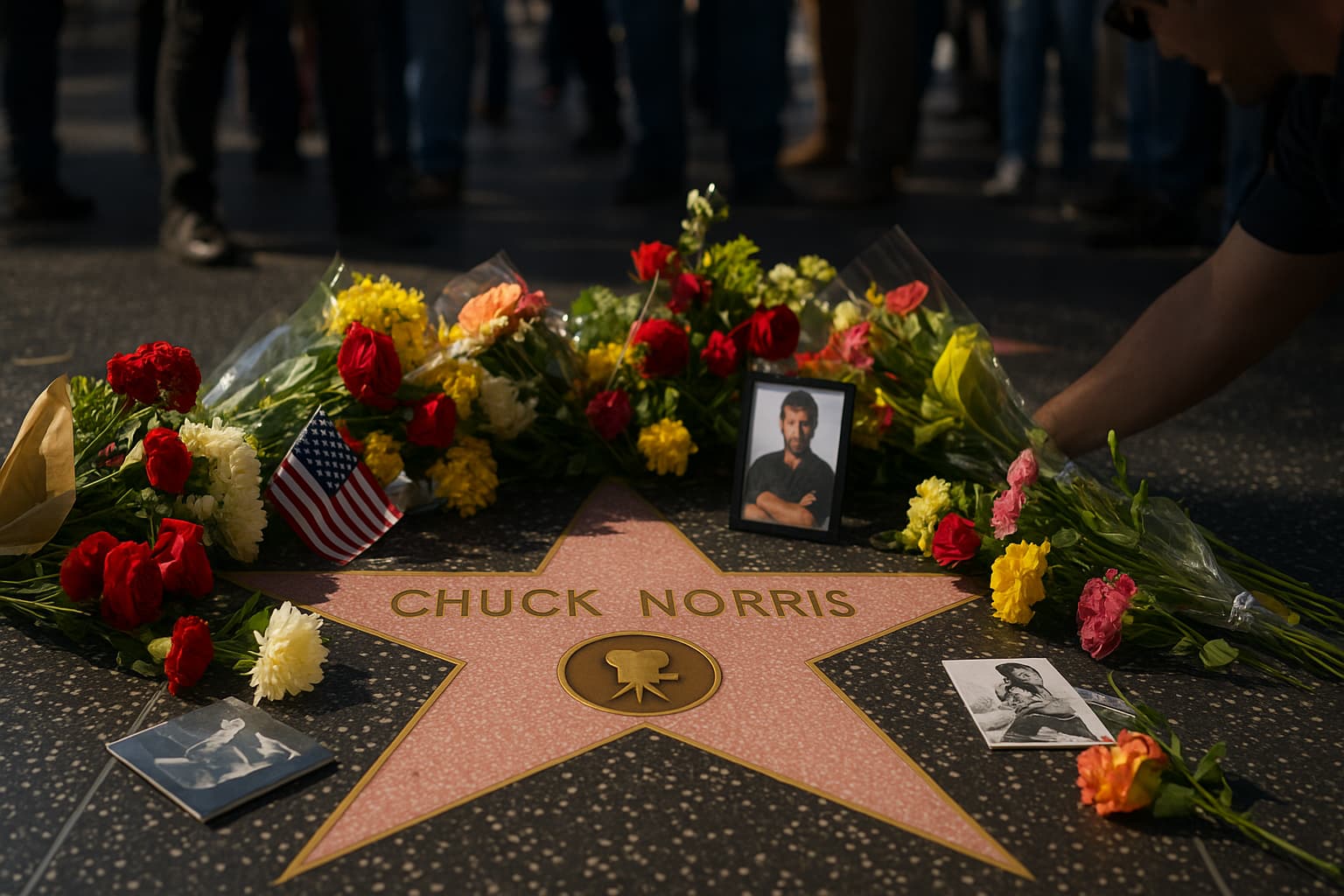 Fans Create Memorial at Chuck Norris Hollywood Star