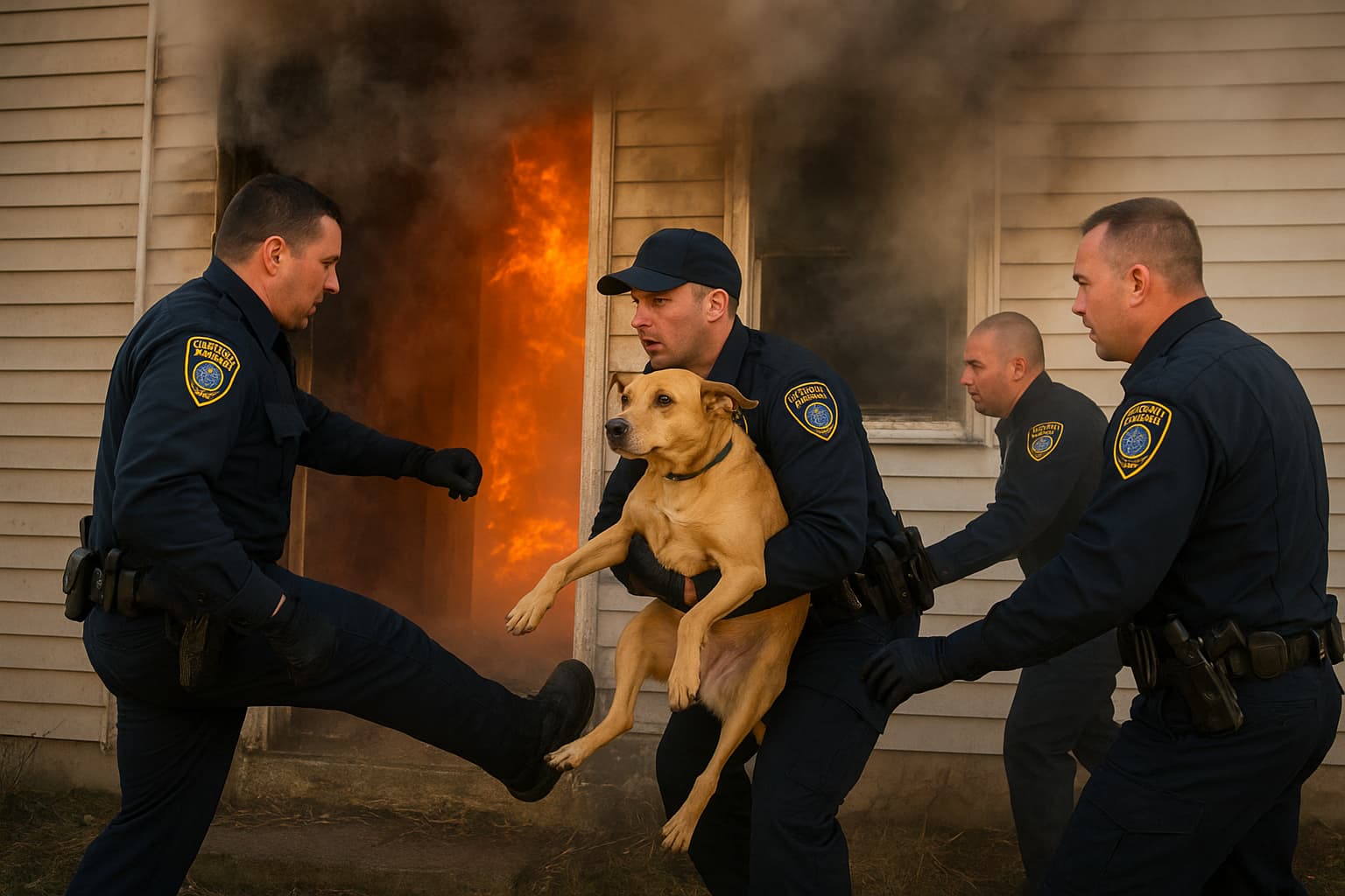 Officers Race Flames to Save Trapped Dog