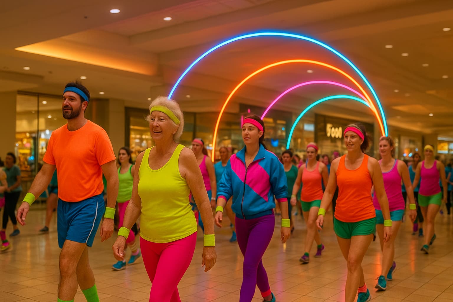 Portland Mall Walkers Turn Exercise Into Neon Performance Art