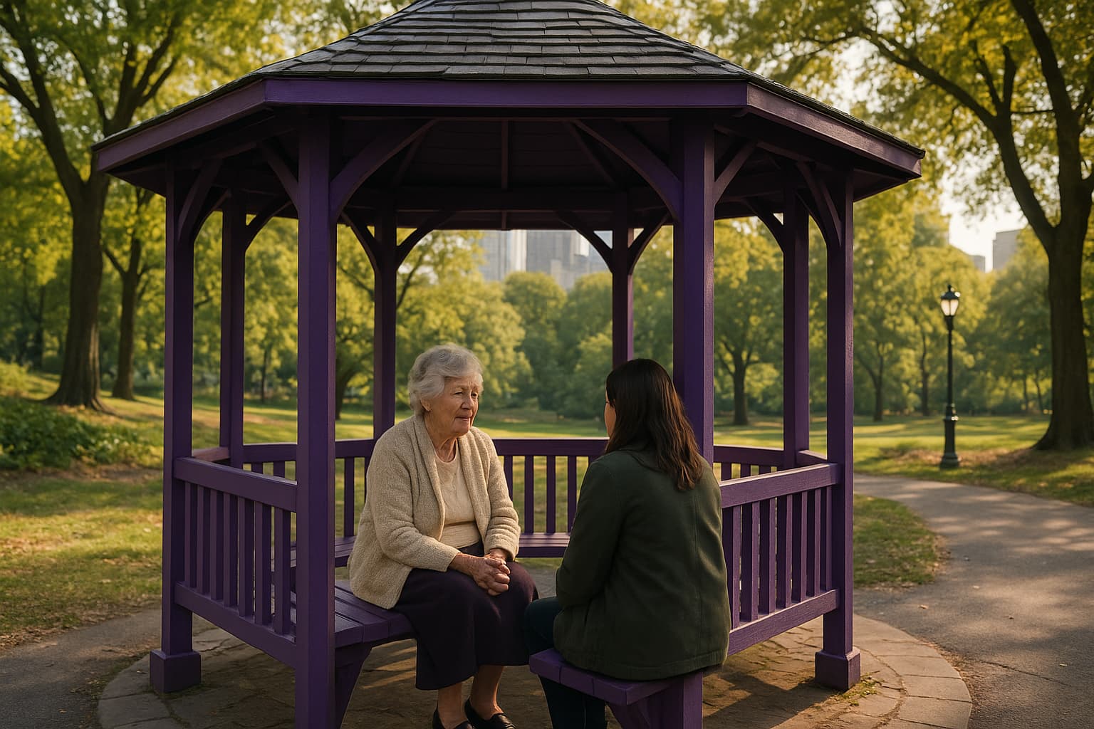Purple Stand in Central Park Offers Grandmotherly Wisdom
