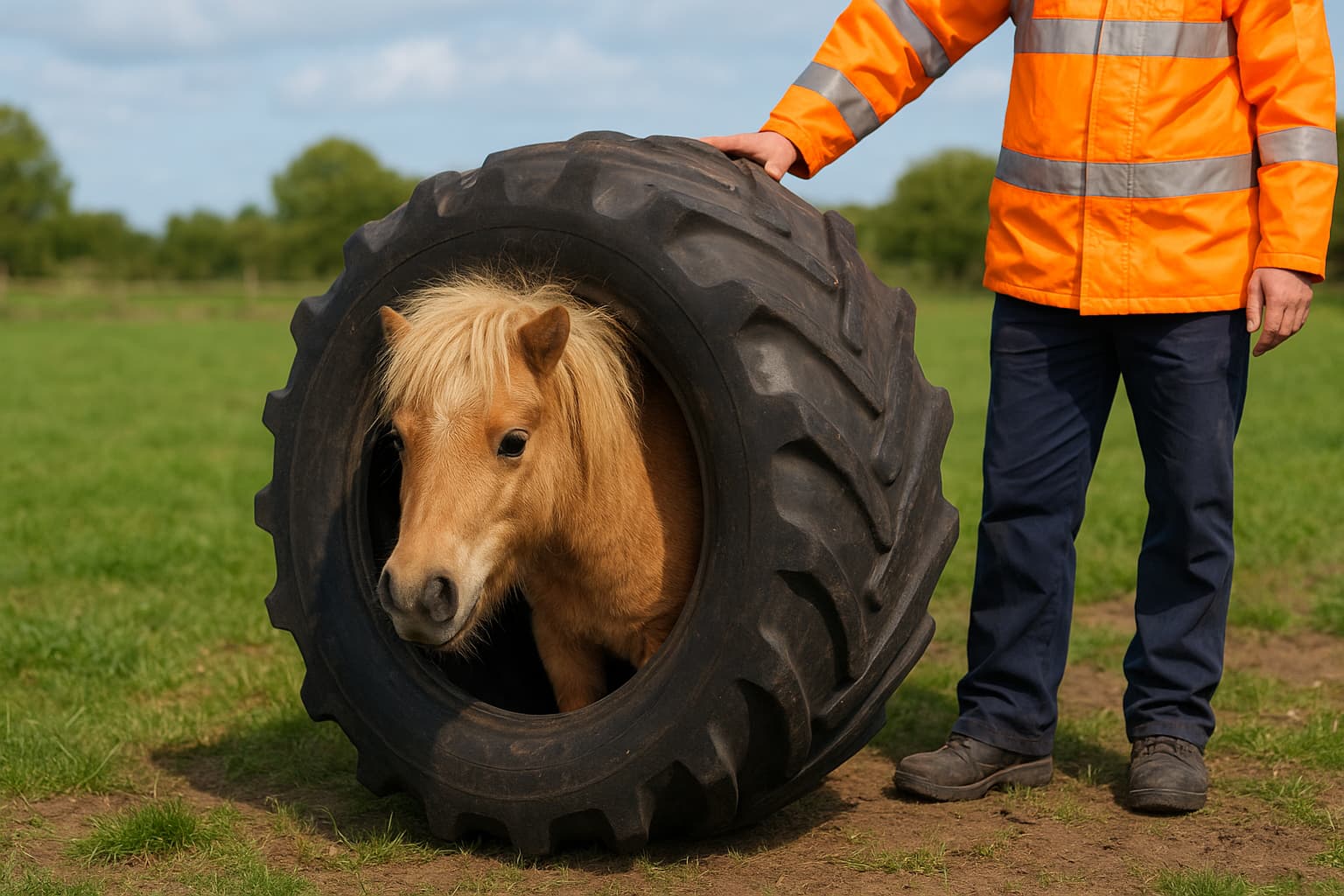 Pony Rescued After Becoming Trapped Inside Tractor Tire